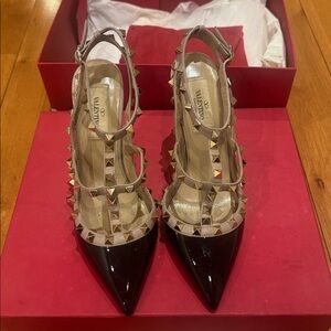 Valentino Garavani Black and Cream Studded Heels authentic